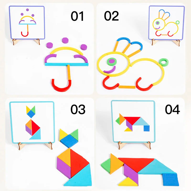 Wooden Creative Sticks And Rings Puzzle