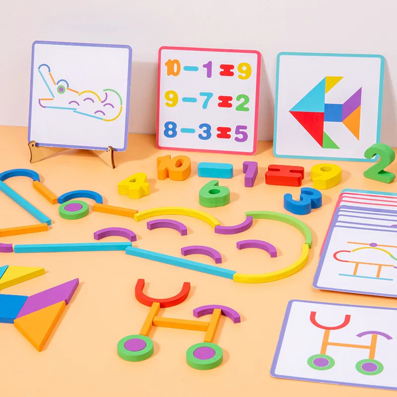 Wooden Creative Sticks And Rings Puzzle