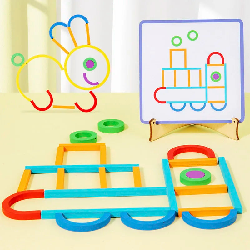 Wooden Creative Sticks And Rings Puzzle