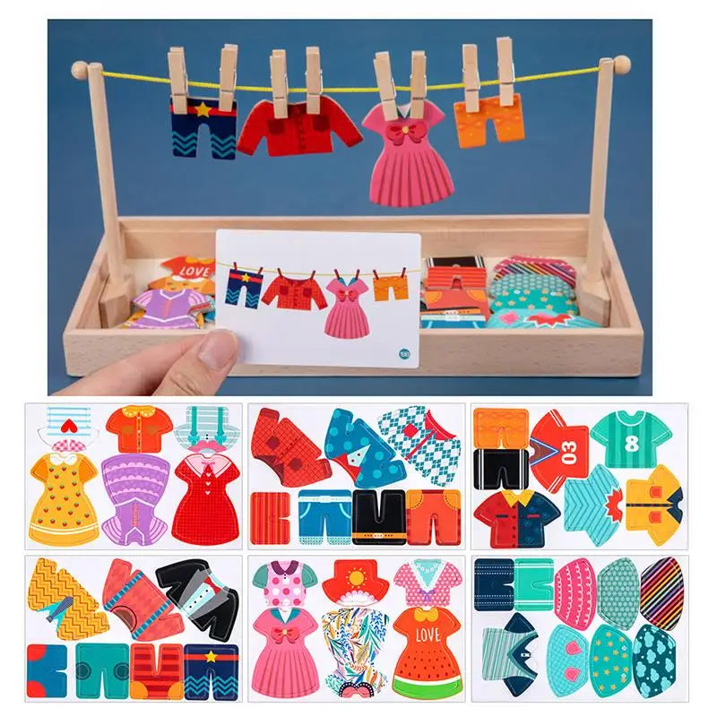Wooden Kids Clothes Drying Dress-Up Puzzle Jigsaw Montessori Games