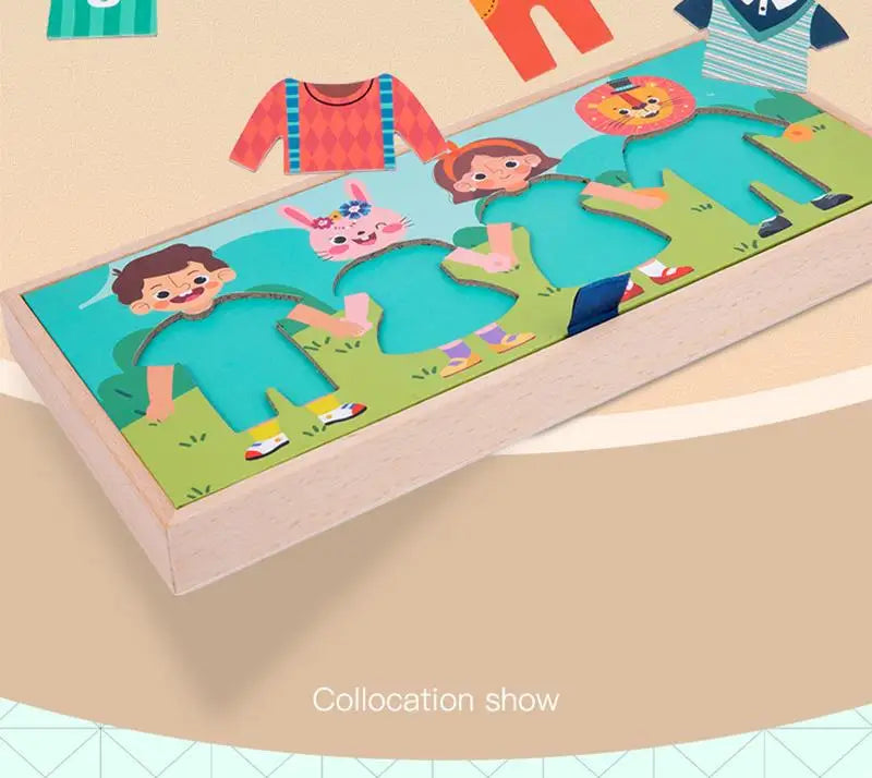 Wooden Kids Clothes Drying Dress-Up Puzzle Jigsaw Montessori Games