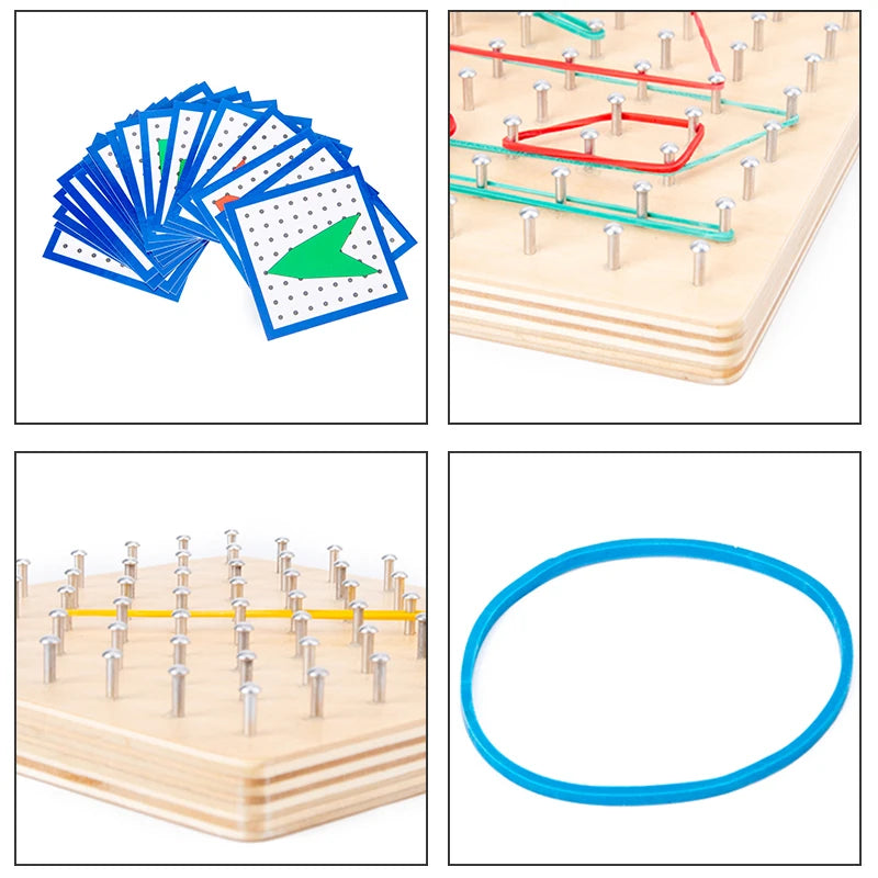 Math Wooden Toys Set Geometric Shape Rubber band