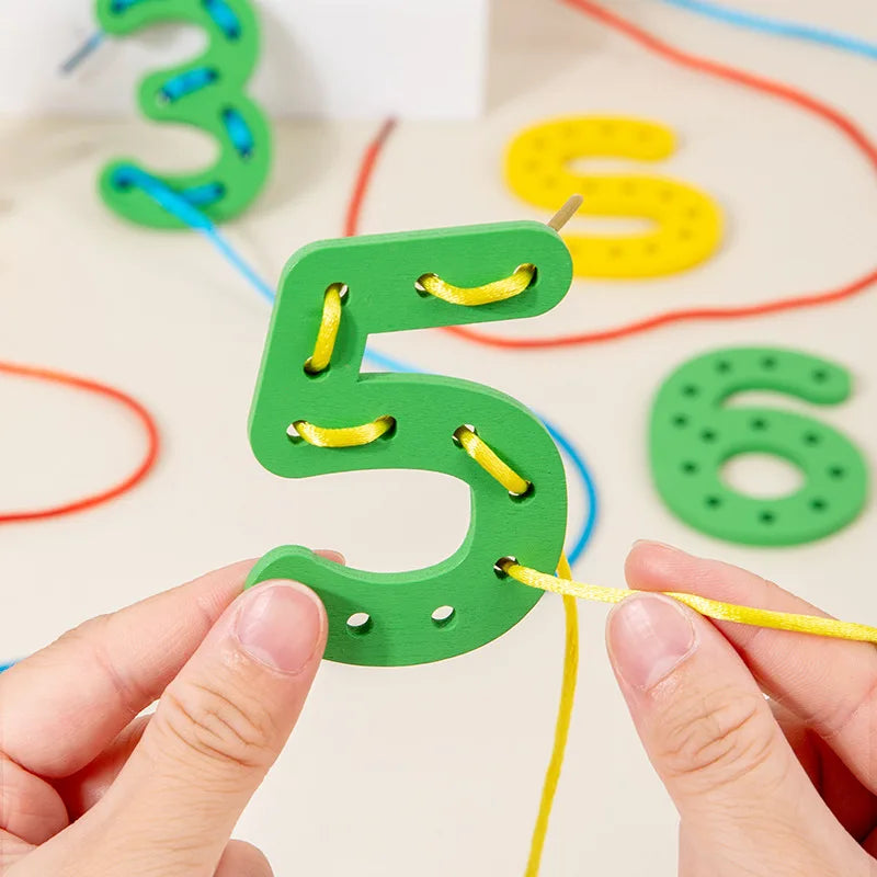 Wooden Number Letter Rope Game
