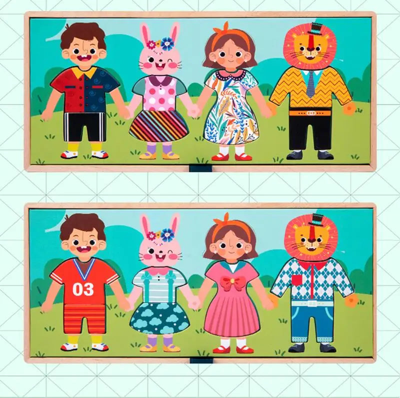 Wooden Kids Clothes Drying Dress-Up Puzzle Jigsaw Montessori Games