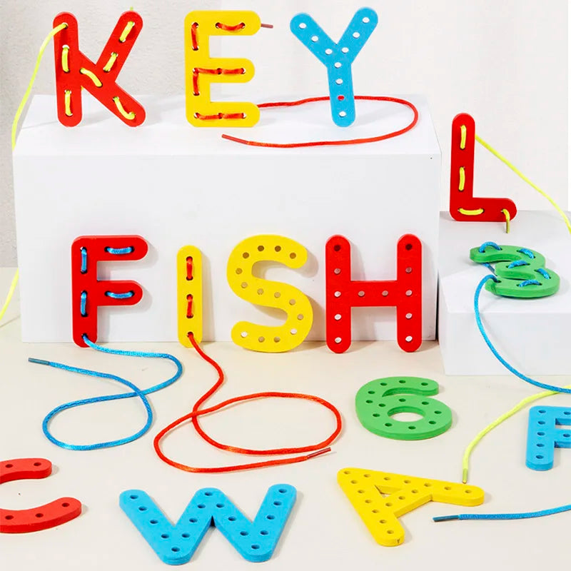 Wooden Number Letter Rope Game