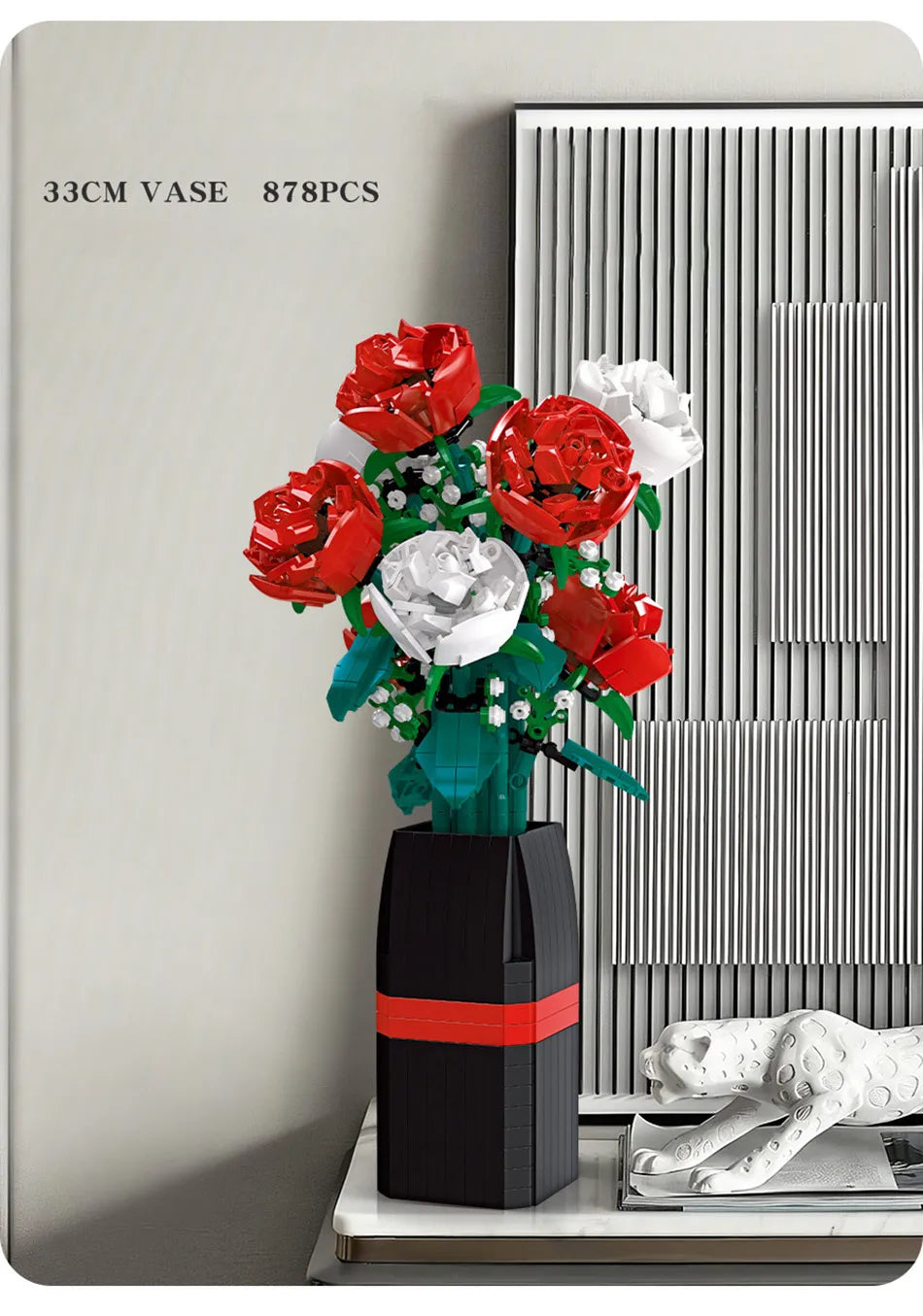 Creative Red Rose Vase Plants Model Building Blocks