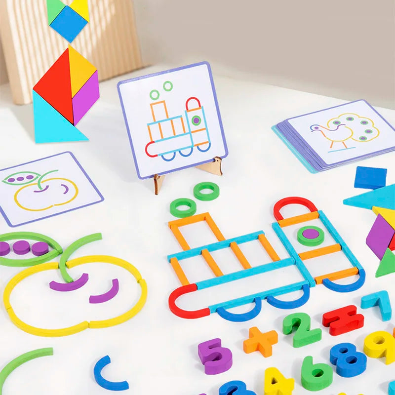 Wooden Creative Sticks And Rings Puzzle