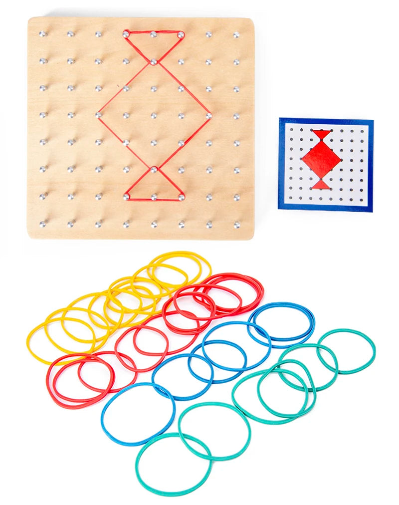 Math Wooden Toys Set Geometric Shape Rubber band