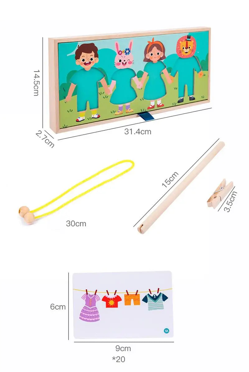 Wooden Kids Clothes Drying Dress-Up Puzzle Jigsaw Montessori Games