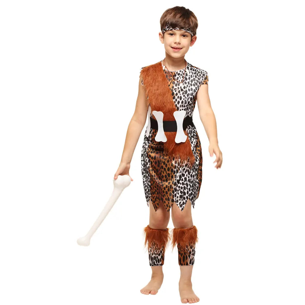 Umorden Kids Child Historical Stone Age Caveboy Cavegirl Costume Cave man Primitive Cosplay for Boys Girls Halloween Costumes