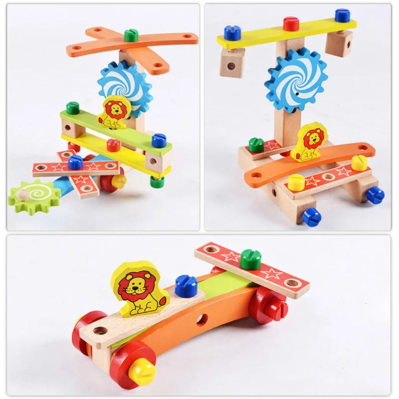 Wooden Assembling Chair Montessori Toys Kids Multifunctional Variety Nut Combination Assembly Tool Chair Educational Wooden Toys