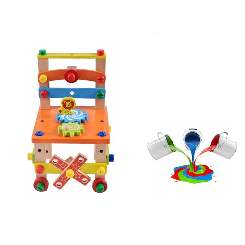 Wooden Assembling Chair Montessori Toys Kids Multifunctional Variety Nut Combination Assembly Tool Chair Educational Wooden Toys