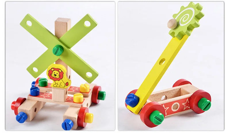 Wooden Assembling Chair Montessori Toys Kids Multifunctional Variety Nut Combination Assembly Tool Chair Educational Wooden Toys