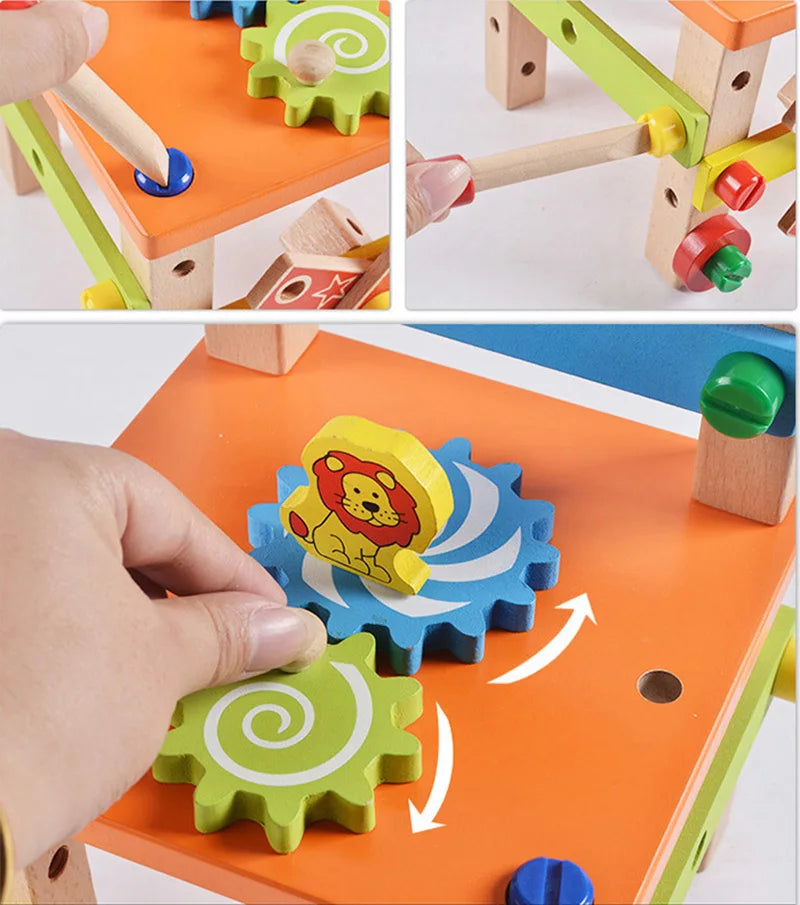 Wooden Assembling Chair Montessori Toys Kids Multifunctional Variety Nut Combination Assembly Tool Chair Educational Wooden Toys