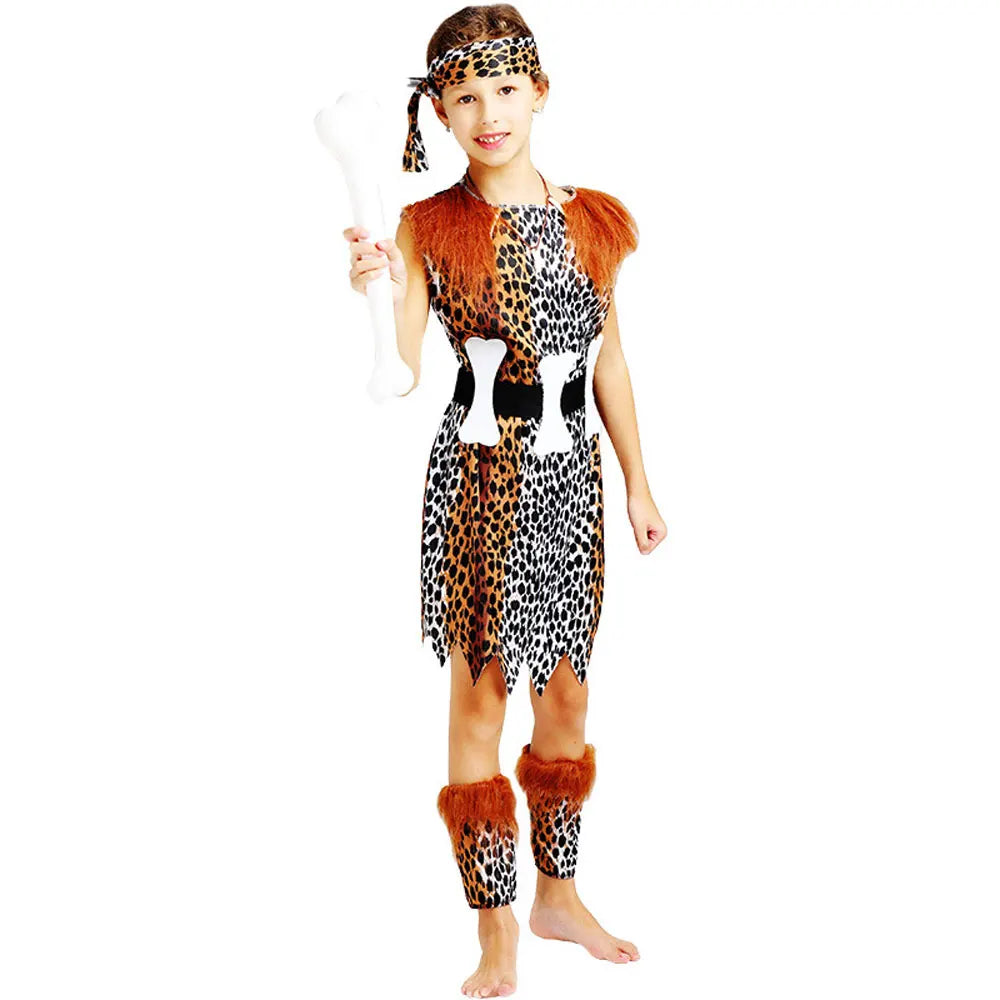 Umorden Kids Child Historical Stone Age Caveboy Cavegirl Costume Cave man Primitive Cosplay for Boys Girls Halloween Costumes