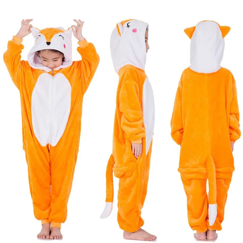 Children's Unicorn Tiger Lion Fox Sika Deer Kigurumi Kid Onesie Pyjamas Cosplay Costumes for Halloween Carnival Party