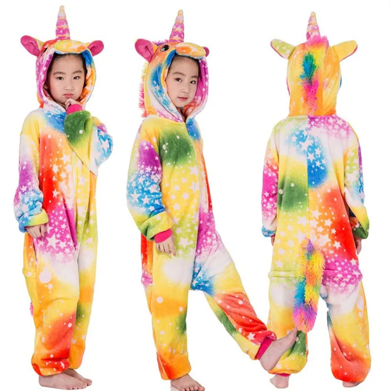 Children's Unicorn Tiger Lion Fox Sika Deer Kigurumi Kid Onesie Pyjamas Cosplay Costumes for Halloween Carnival Party