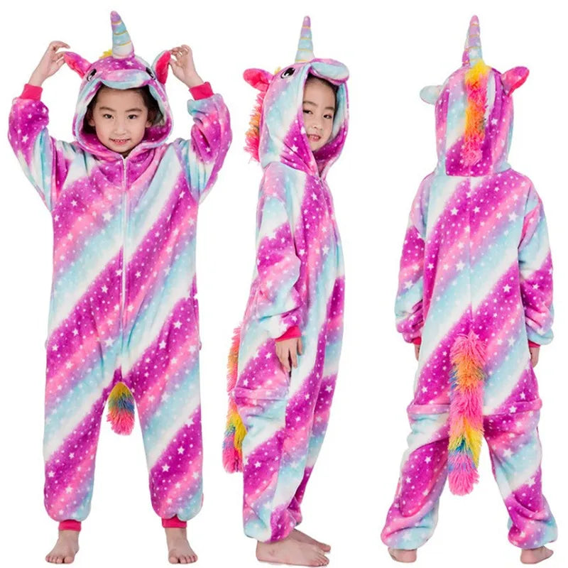 Children's Unicorn Tiger Lion Fox Sika Deer Kigurumi Kid Onesie Pyjamas Cosplay Costumes for Halloween Carnival Party