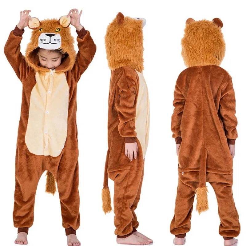 Children's Unicorn Tiger Lion Fox Sika Deer Kigurumi Kid Onesie Pyjamas Cosplay Costumes for Halloween Carnival Party