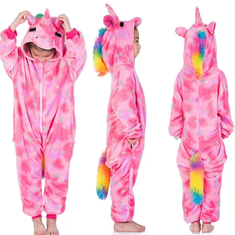 Children's Unicorn Tiger Lion Fox Sika Deer Kigurumi Kid Onesie Pyjamas Cosplay Costumes for Halloween Carnival Party