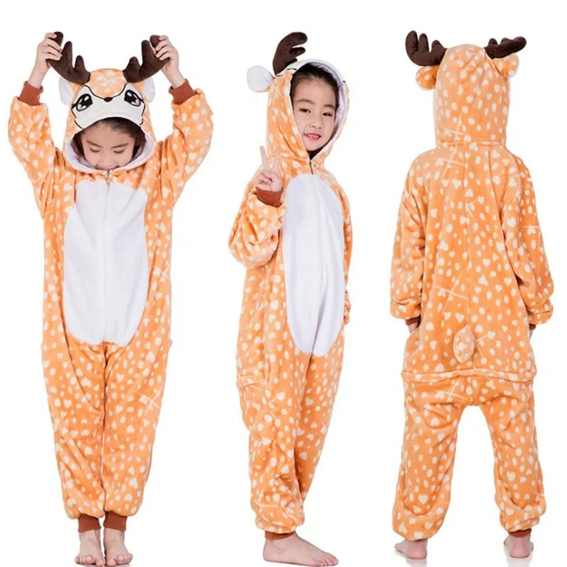 Children's Unicorn Tiger Lion Fox Sika Deer Kigurumi Kid Onesie Pyjamas Cosplay Costumes for Halloween Carnival Party