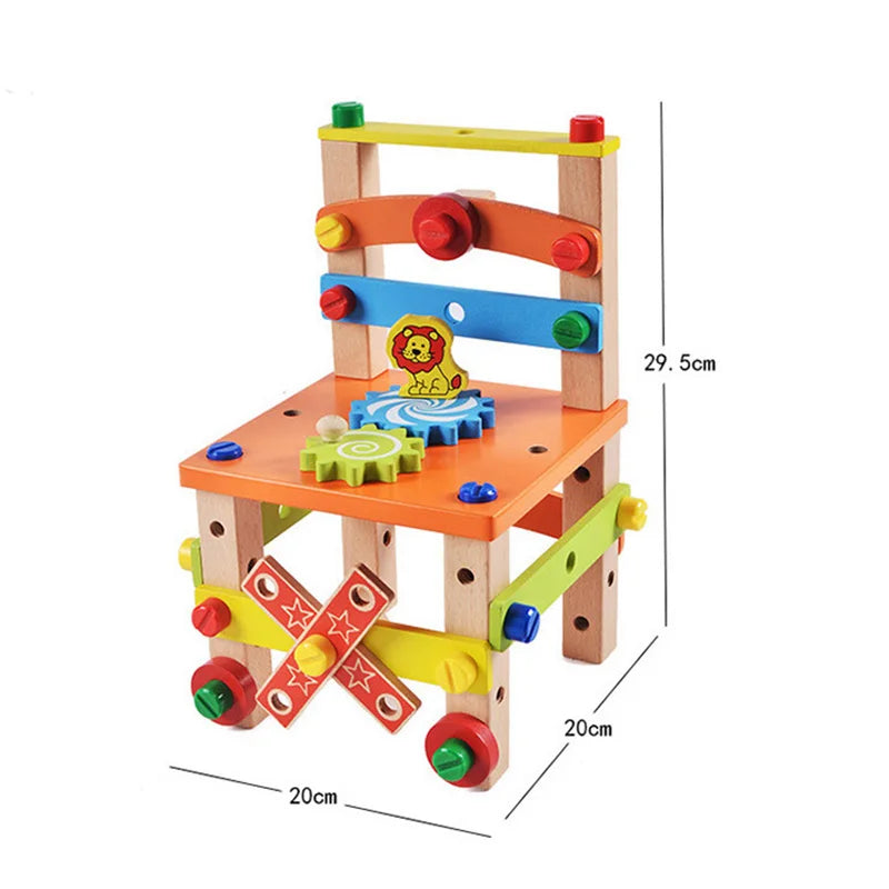 Wooden Assembling Chair Montessori Toys Kids Multifunctional Variety Nut Combination Assembly Tool Chair Educational Wooden Toys