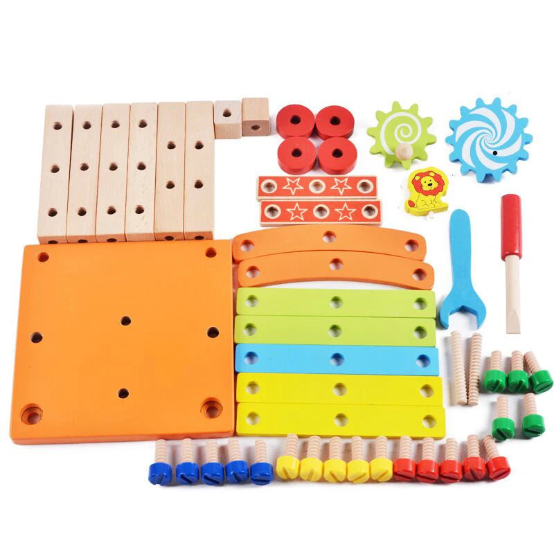 Wooden Assembling Chair Montessori Toys Kids Multifunctional Variety Nut Combination Assembly Tool Chair Educational Wooden Toys