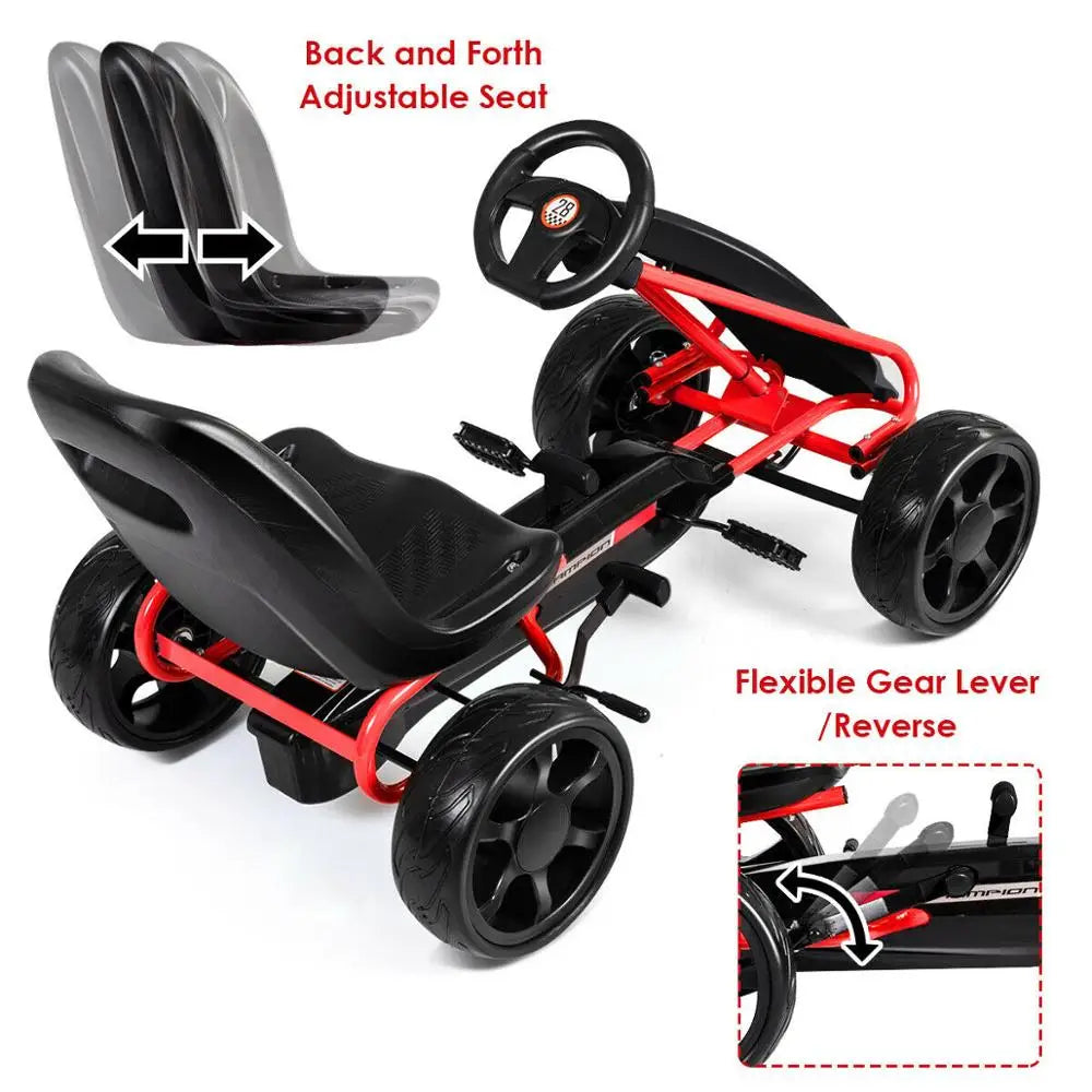 Pedal Go Kart Kids Bike Car Ride on Toys w/4 Wheels and Adjustable Seat Black