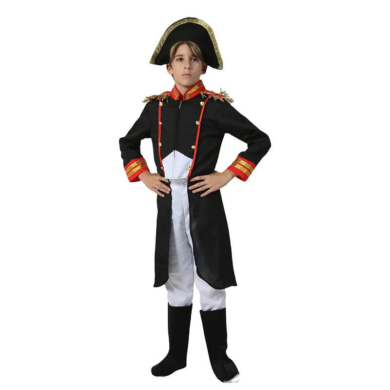 Black French Soldier Child Coat Suit Halloween Fancy Dress Up Napoleon Costume For Boys