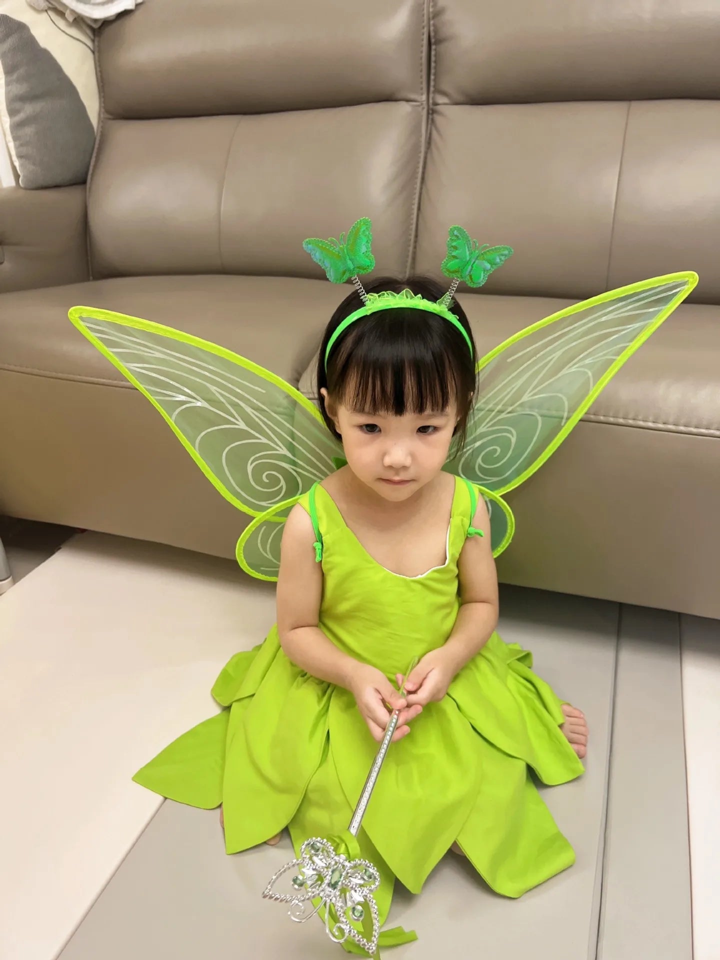 Baby Girl Tinker Bell Green Fairy Dress Kids Kindergarten Stage Performance Outfits Children Luxury Elf Cosplay Costume Gift