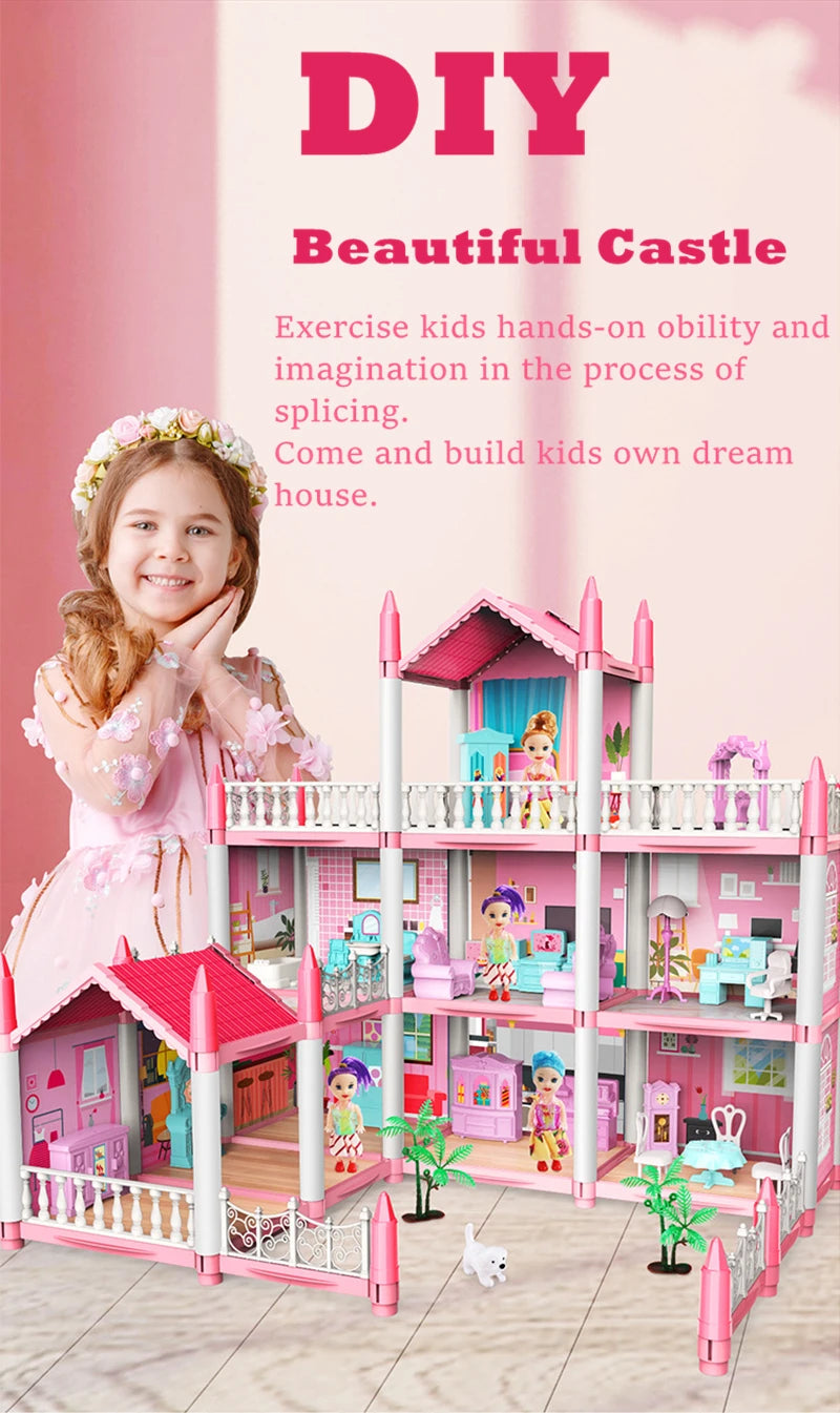 Princess Castle3d Dollhousekids Educational Villa Assembling Toy Set Playing Girl Doll House Toy Gifts DIY