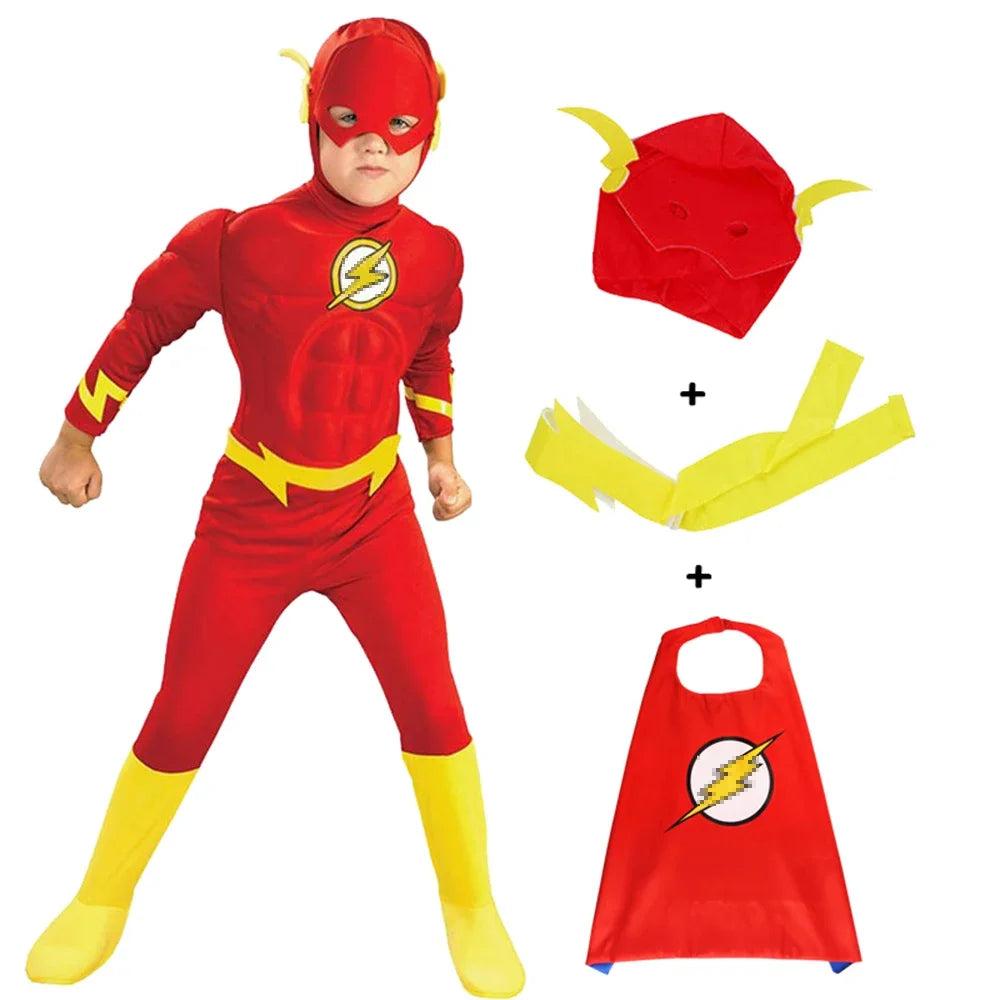 Kids Flash Muscle Superhero Fancy Dress Fantasy Carnival Party Halloween Cosplay Costumes