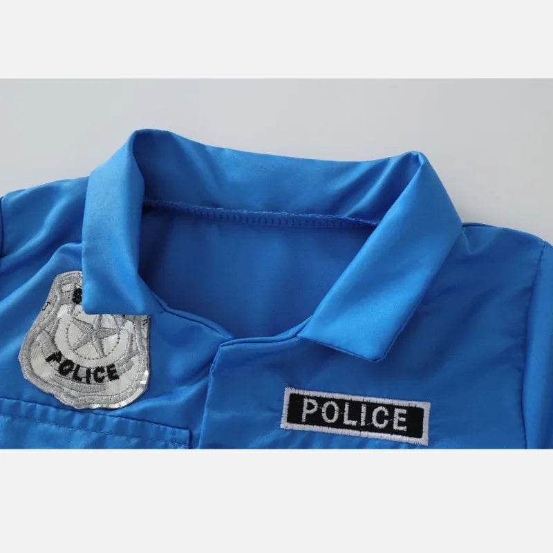 Girls Police Role Play Dress Dressup Clothes Children Police Officer Uniform Playsuits Halloween Performance Costumes