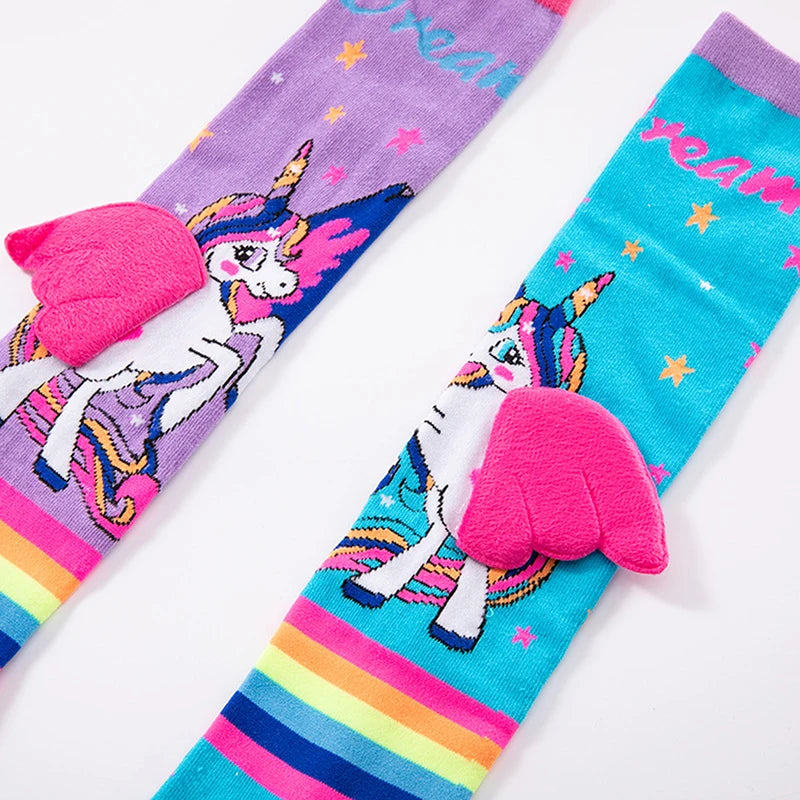 2024 New Little Girl Knee High Socks Cute Cartoon Pony Print Long Stockings Soft Child Fun Socks