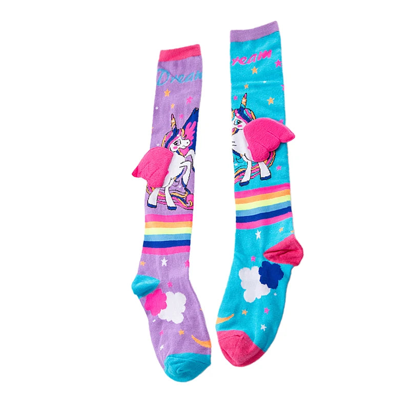 2024 New Little Girl Knee High Socks Cute Cartoon Pony Print Long Stockings Soft Child Fun Socks