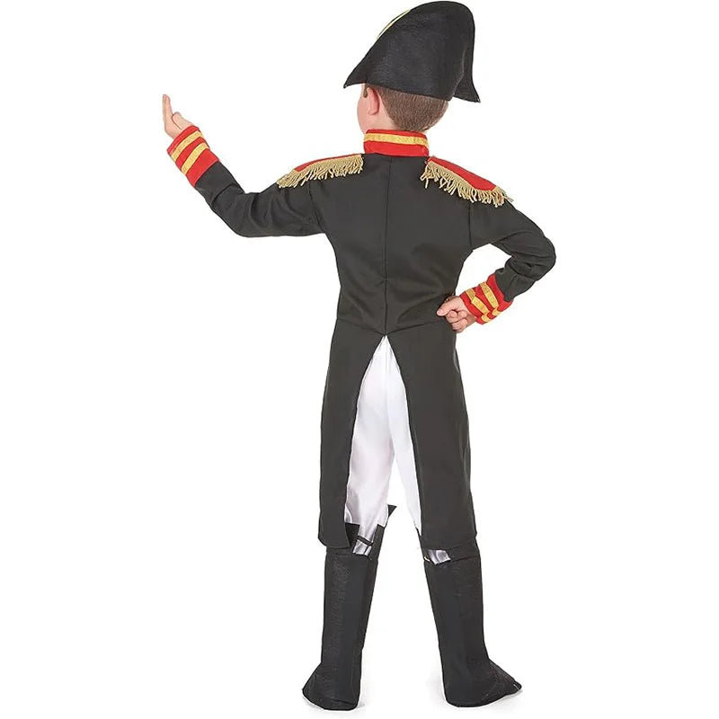 Black French Soldier Child Coat Suit Halloween Fancy Dress Up Napoleon Costume For Boys