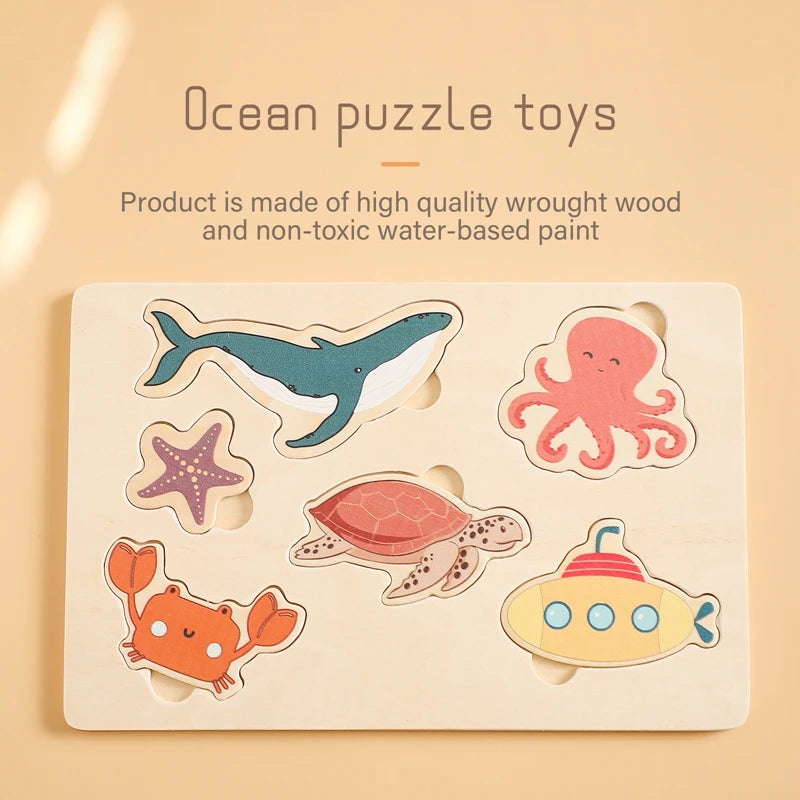 Let's Make Wooden Puzzle Toy Children Cartoon Animal Shape Puzzle Baby Early Education and Intellectual Building Block Toy Gifts