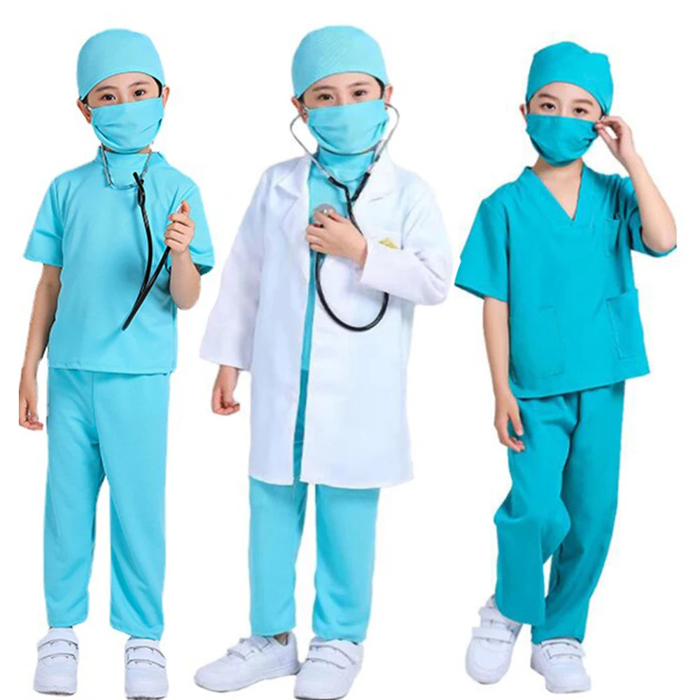 Halloween Kids Surgeon Doctor Uniform Shirt Pants Coat Suit Boys Girl Cosplay Costumes Children Party Role Playing Dress Up Suit