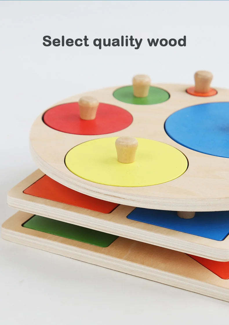 Montessori baby puzzle toys, wooden shape and color matching hand scratching board, geometric early education cognitive toys