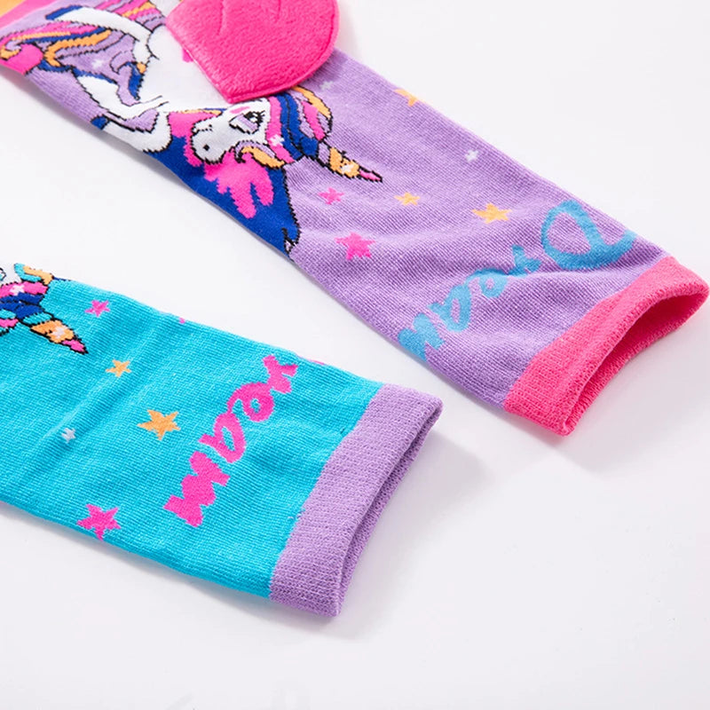 2024 New Little Girl Knee High Socks Cute Cartoon Pony Print Long Stockings Soft Child Fun Socks