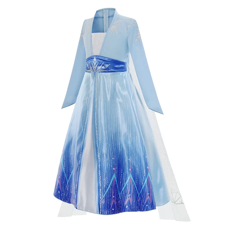 Elsa Costume for Girl Birthday Party Blue Long Sleeve Carnival Clothing Kids Princess Dress for Girls