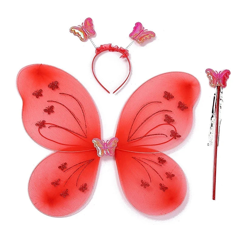 Kids Butterfly Headband Wings Cute Party Props with Fairy Wand Glitter Butterfly Dressing Up Fairy Wing Cosplay Costume