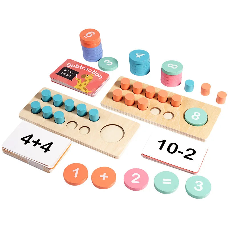 Children's Wooden Number Board Cognitive Matching Addition Subtraction Operation Montessori Logical Thinking Training Math Toys