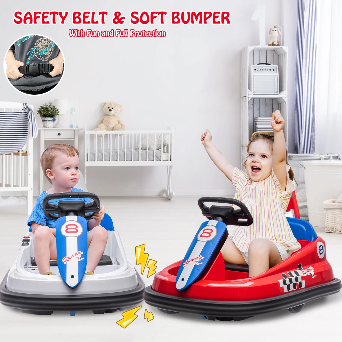 Toddlers Bumper Car, 6V Kids Electric Ride On Toys, 2 Mph Max Speed, Steering Wheel, 360 Degree Spin, 2-Speeds, Lights