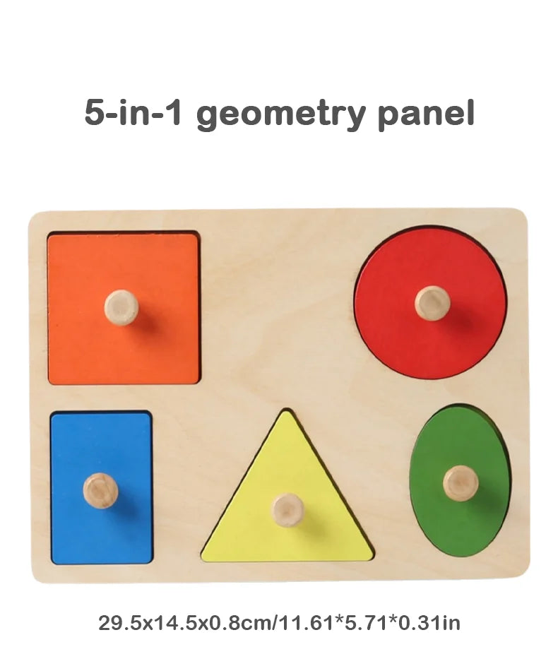 Montessori baby puzzle toys, wooden shape and color matching hand scratching board, geometric early education cognitive toys