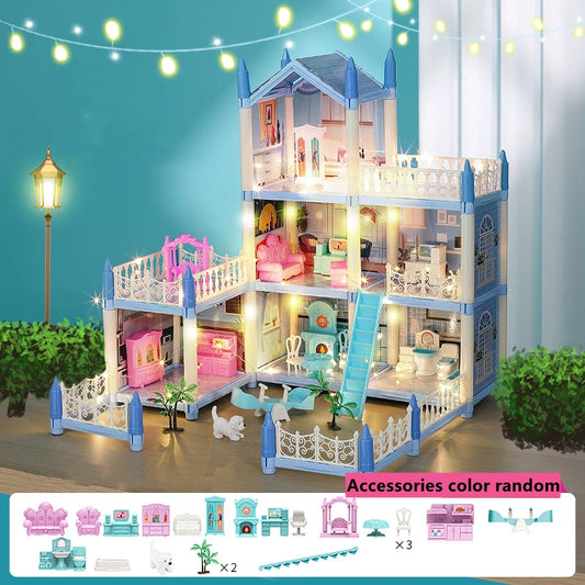 3D Assembly Doll House DIY Mini Model Girl Birthday Gift Toy House Children's Crossing House Villa Princess Castle Led Light