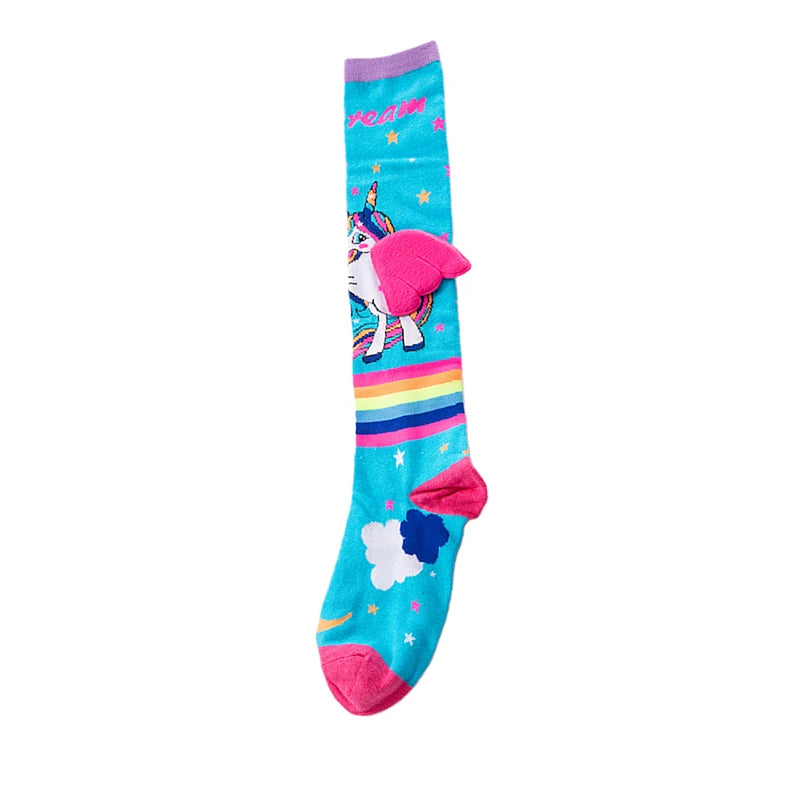 2024 New Little Girl Knee High Socks Cute Cartoon Pony Print Long Stockings Soft Child Fun Socks