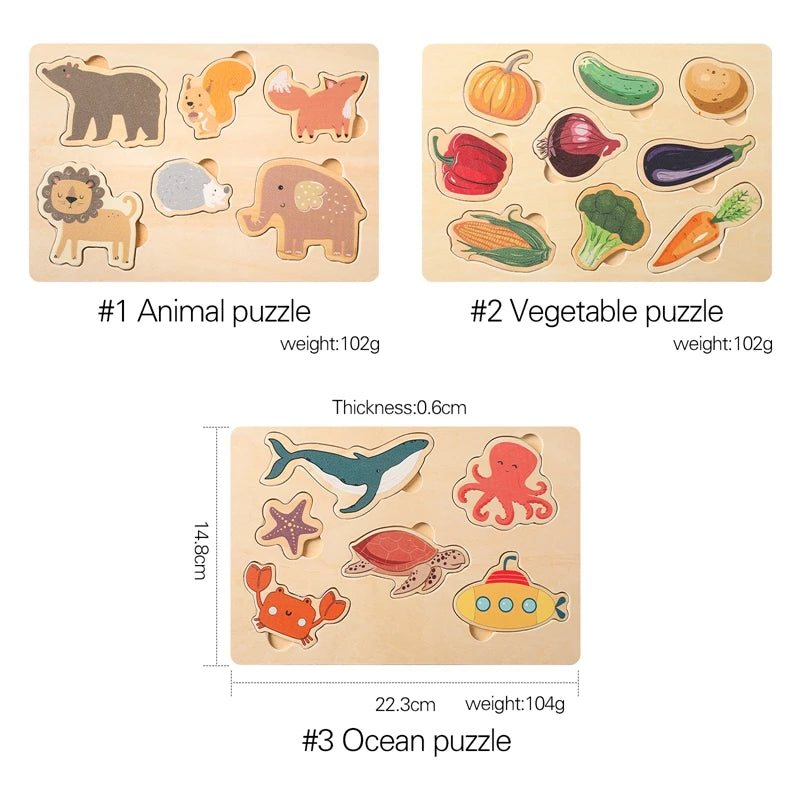 Let's Make Wooden Puzzle Toy Children Cartoon Animal Shape Puzzle Baby Early Education and Intellectual Building Block Toy Gifts