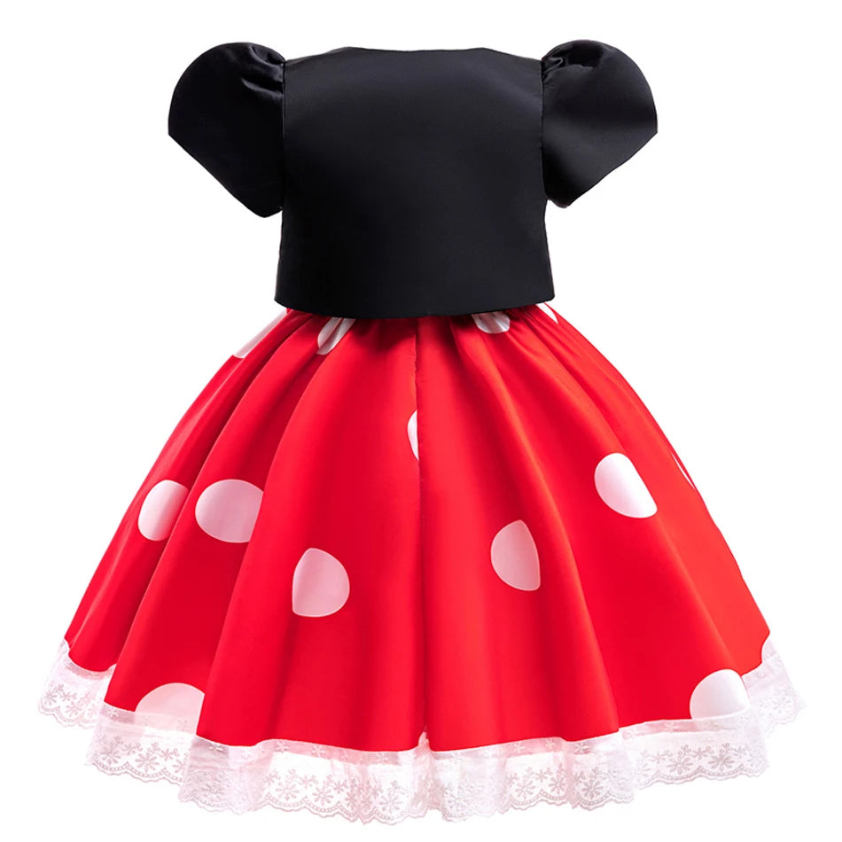 Disney Cosplay Princess Minnie Mouse Dress Christmas Polka Dot Mickey Stage Performance Princess Dress Bow Sequin Bowknot