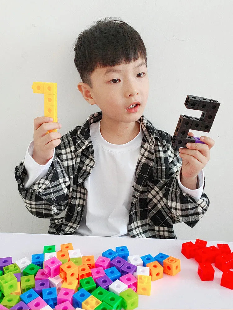 Linking Cubes Math Blocks Toy with Activity Cards 100pcs Numbers Counting Set Snap Toy Counters Kids Educational Learning Gifts